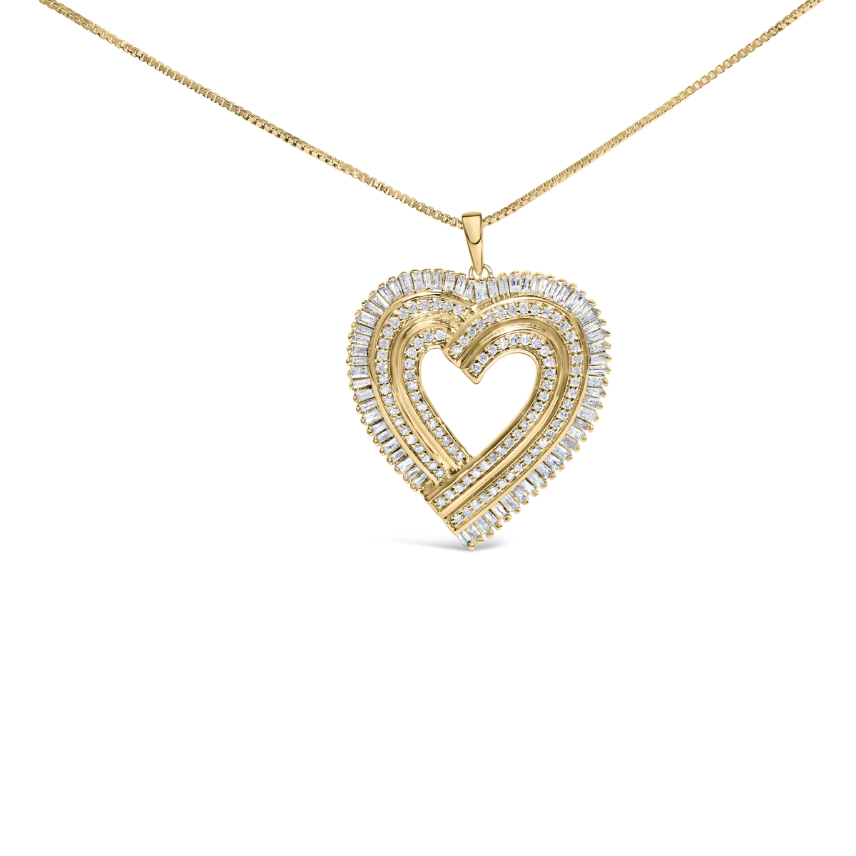 80-6987YDM 18 in. 14K Yellow Gold Plated 0.925 Sterling Silver 0.25 CTTW Round & Baguette Cut Diamond Composite Heart Pendant Necklace for Women