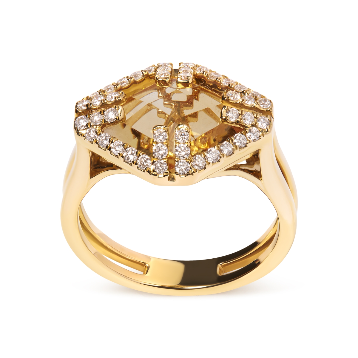 017446RANT 14K Yellow Gold Marquise Cut Yellow Citrine & 0.33 CTTW Diamond Halo Cocktail Ring for Women - Size 7