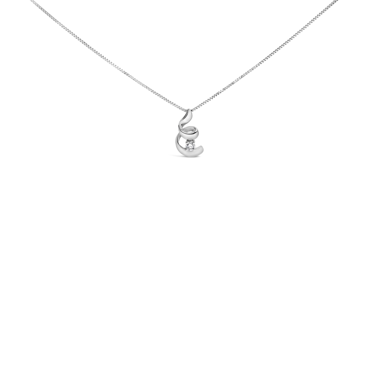 021346NWDM 18 in. 10K White Gold 0.1 CTTW Diamond Solitaire Spiral Pendant Necklace for Women
