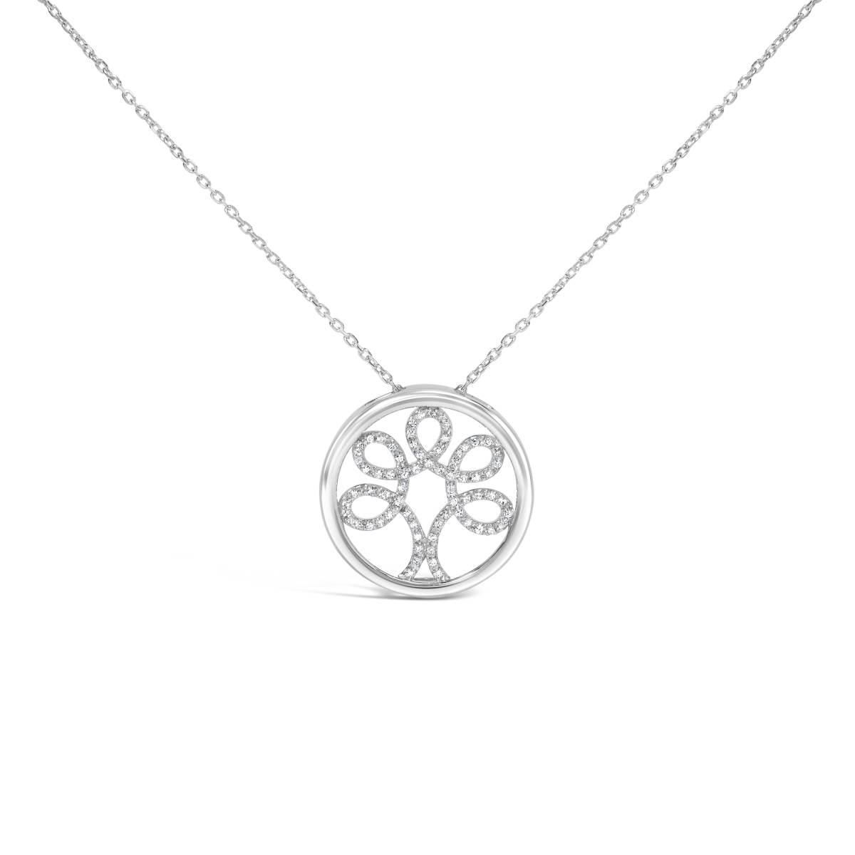 021855NS78 0.925 Sterling Silver 0.1 CTTW Diamond Tree of Life Pendant Necklace for Women