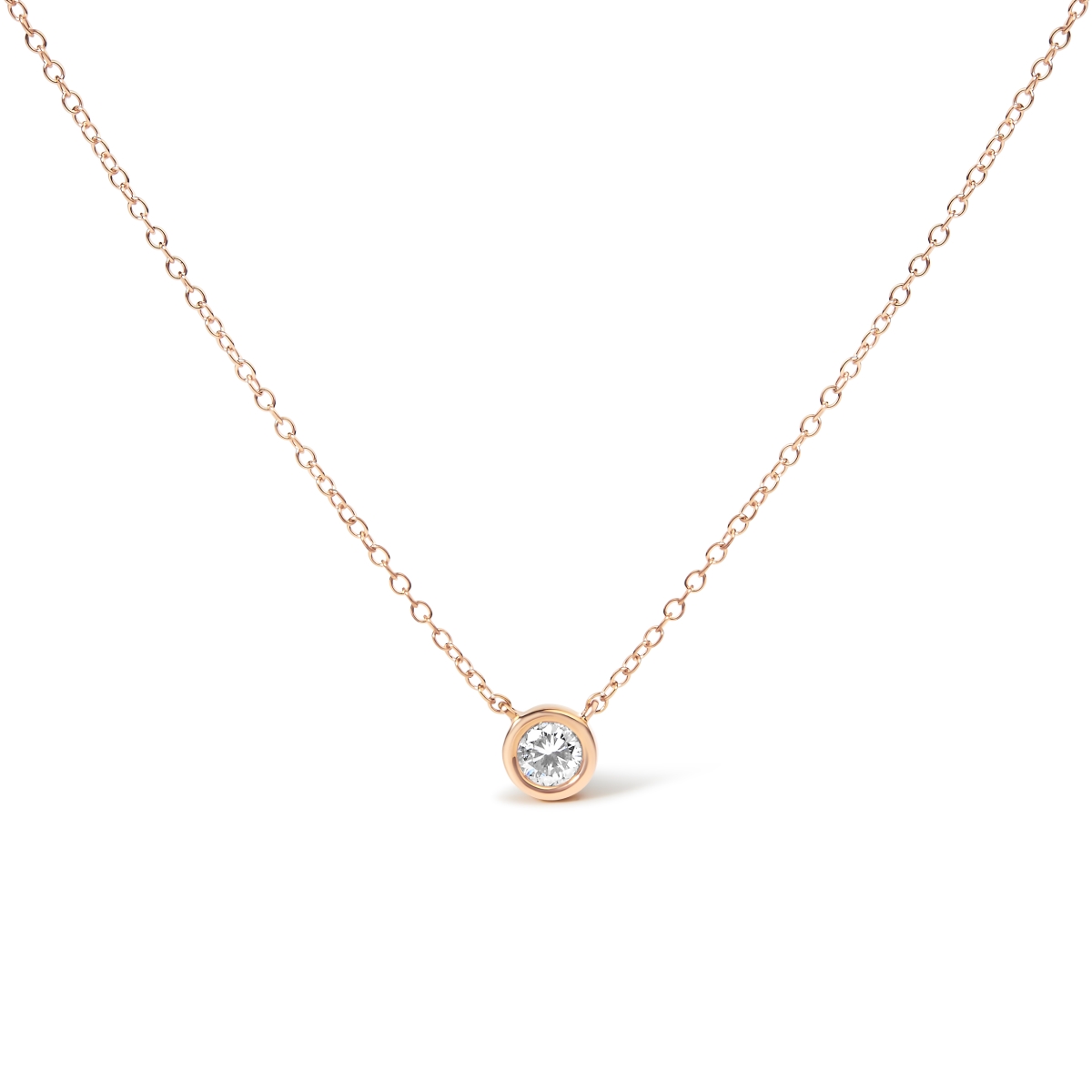 021955PRDM 16-18 in. 10k Gold 0.33 Carat Round Brilliant-Cut Diamond Modern Bezel-set Solitaire Pendant Necklace - Rose