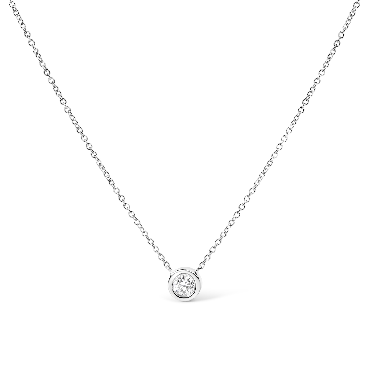 021956PWDM 16-18 in. 10K White Gold 0.5 Carat Round Brilliant Cut Diamond Modern Bezel Set Solitaire Pendant Necklace for Women