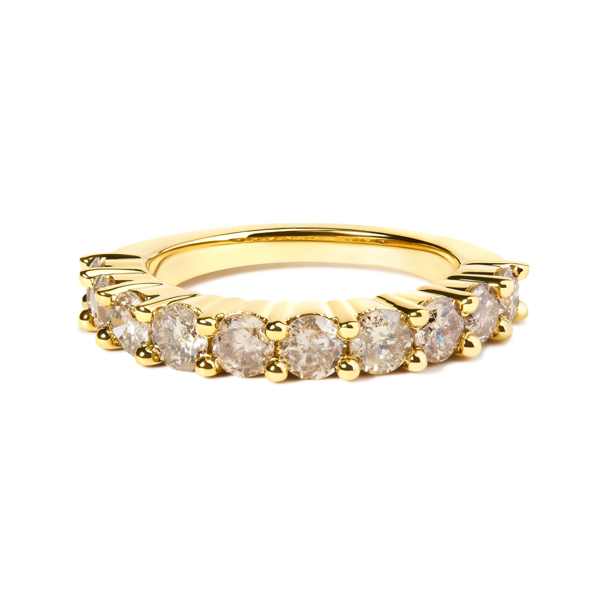 14K Yellow Gold Plated .925 Sterling Silver 2.0 CTW Round Brilliant Cut Diamond 10 Stone Anniversary Band Ring - J-K Color & I1-I2 Clarity - Size 6