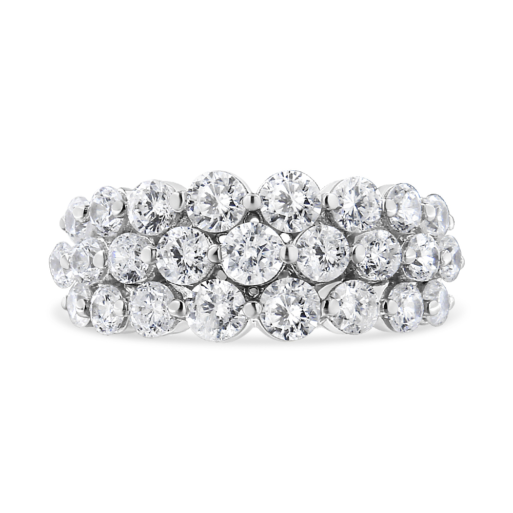019225R700 10K White Gold 2.5 CTTW Round Natural Diamond 3 Row Band Ring for Women - Size 7