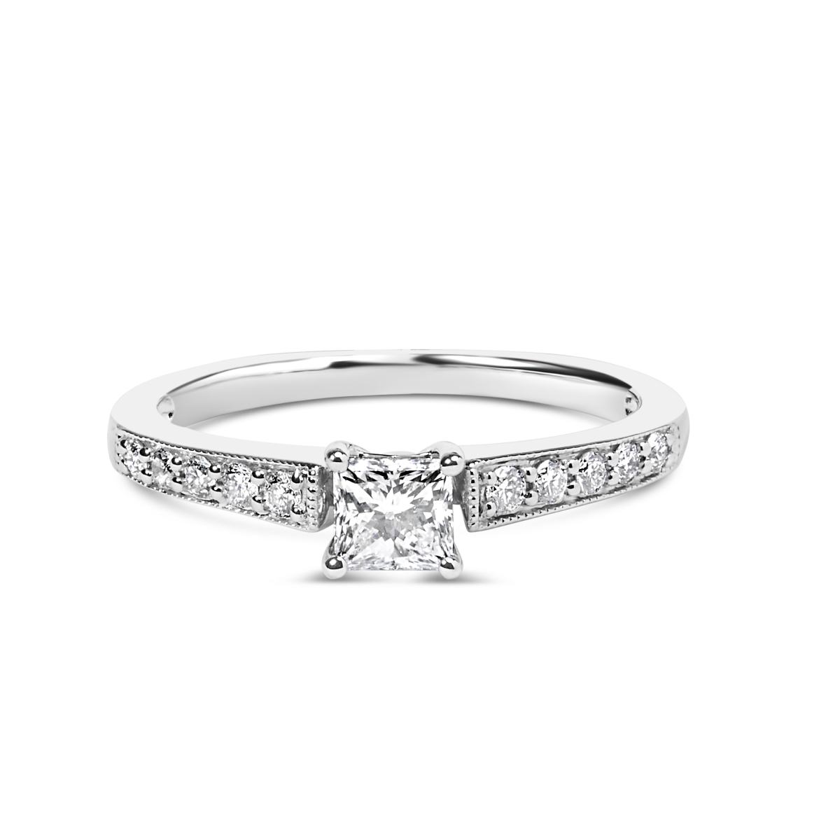 019703RASH 14K White Gold Diamond 0.5 CTTW Princess Cut Diamond Engagement Ring for Women - Size 7