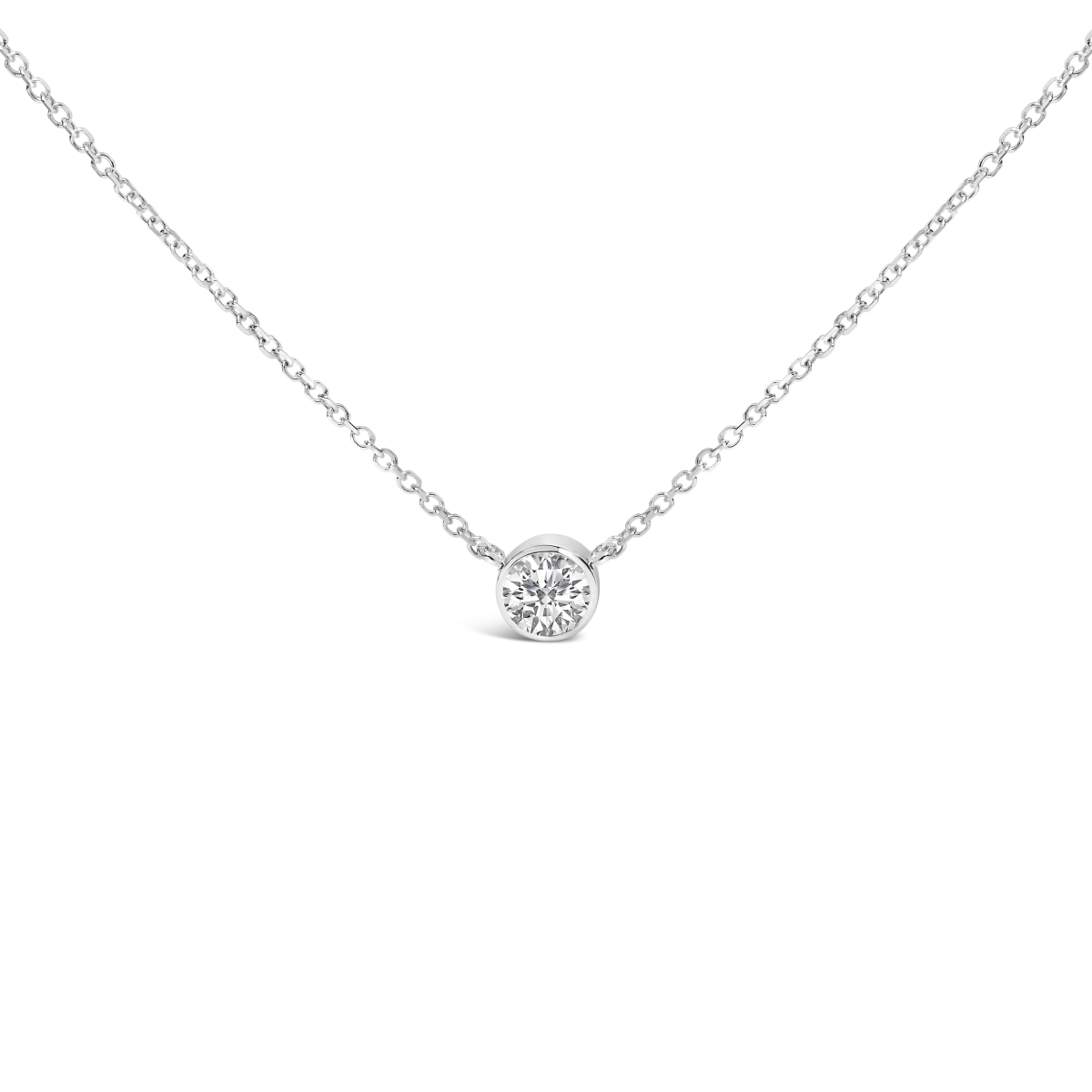 84-7610WLD 18 in. 14K White Gold 1 CTTW Bezel Set Round Lab-Grown Diamond Solitaire Pendant Necklace