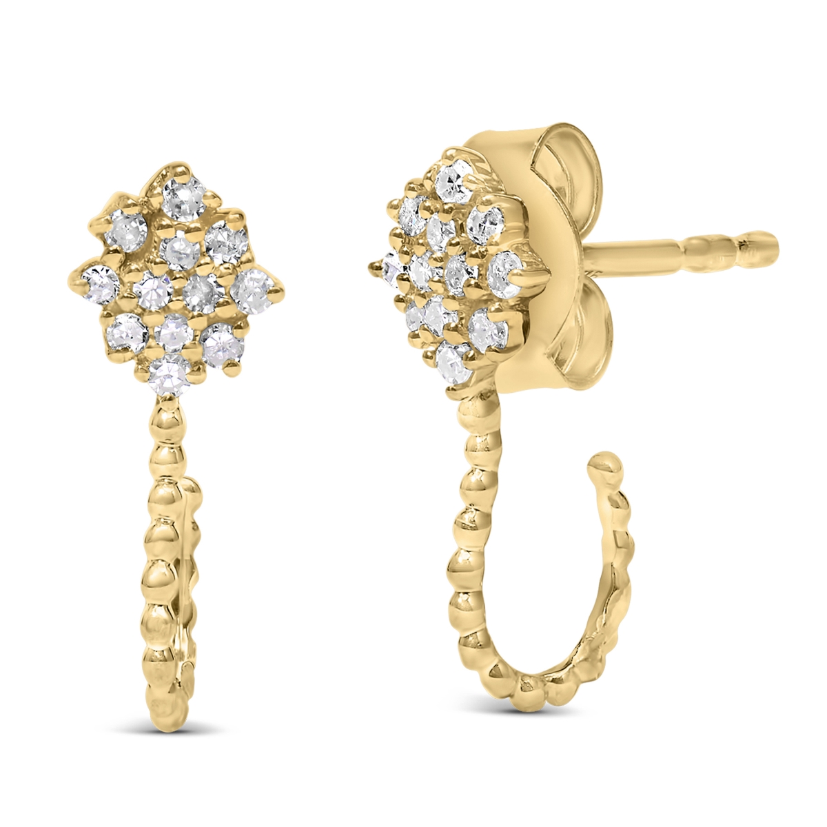 70-7676YDM 14K Yellow Gold Plated & .925 Sterling Silver 0.1 CTW Diamond Floral Cluster & Beaded Hoop Stud Earrings - H-I Color & I1-I2 Clarity
