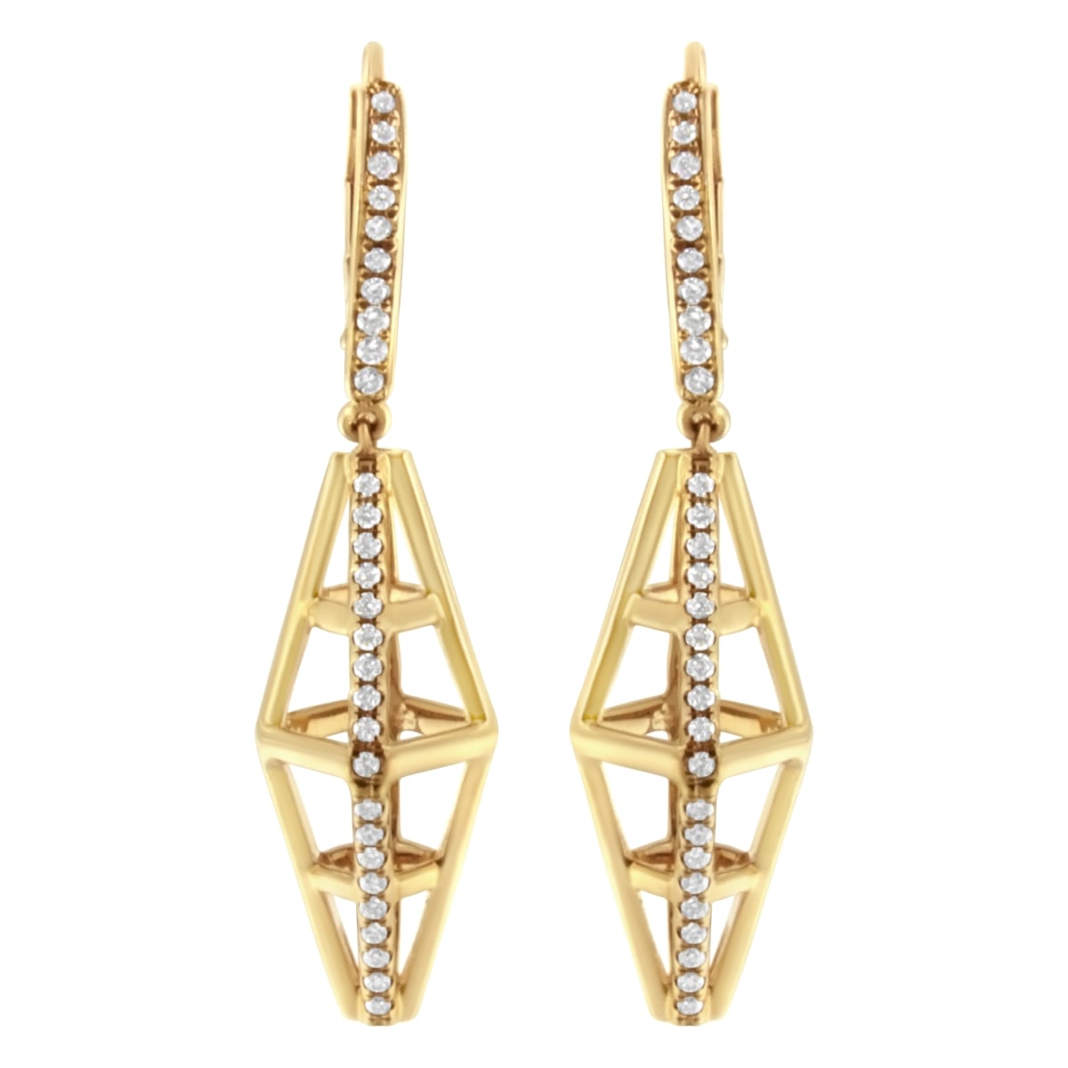017419EANT 14K Yellow Gold 0.62 CTTW Diamond Geometrical Pillar Drop & Dangle Earrings for Women