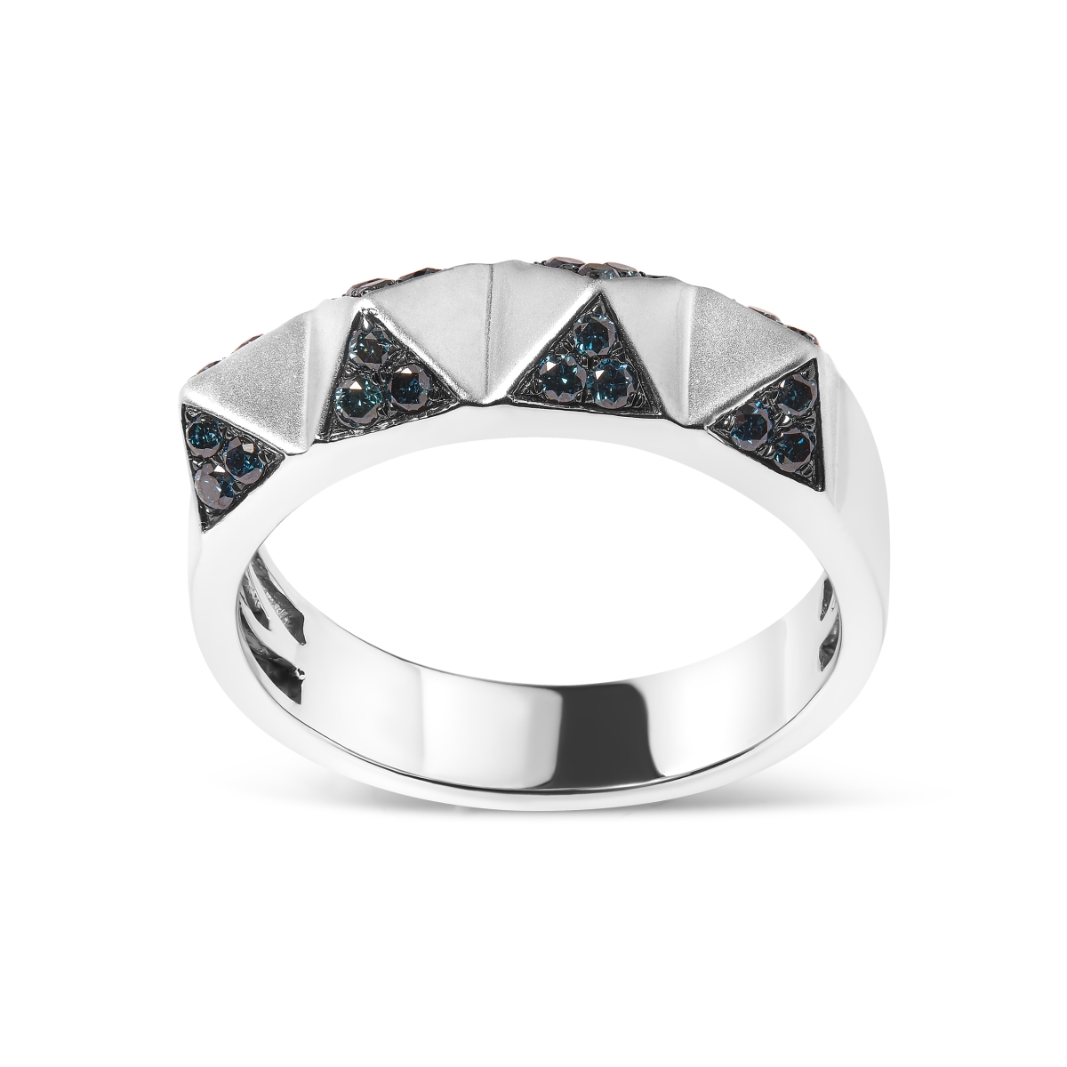 017441RANT 14K White Gold 0.25 CTTW Treated Blue Diamond Pyramid Band Ring for Women - Size 7