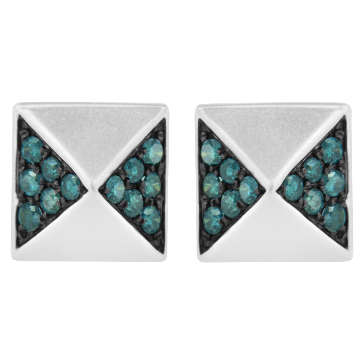 017425EANT 14K White Gold 0.25 CTTW Treated Blue Diamond Pyramid Stud Earring for Women