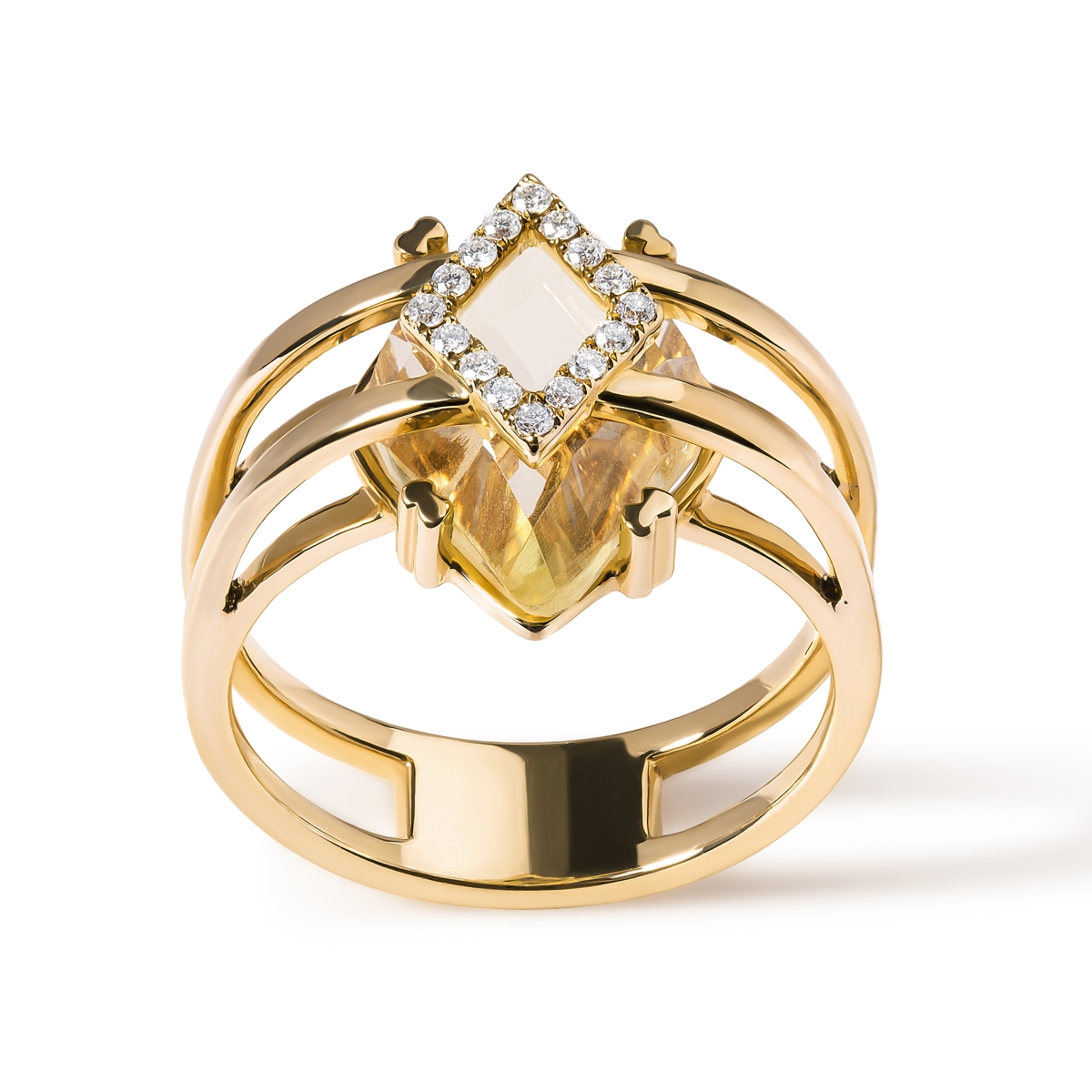 017443RANT 14K Yellow Gold 15 x 15 mm Marquise Cut Yellow Topaz & Diamond Accent Statement Cocktail Ring for Women