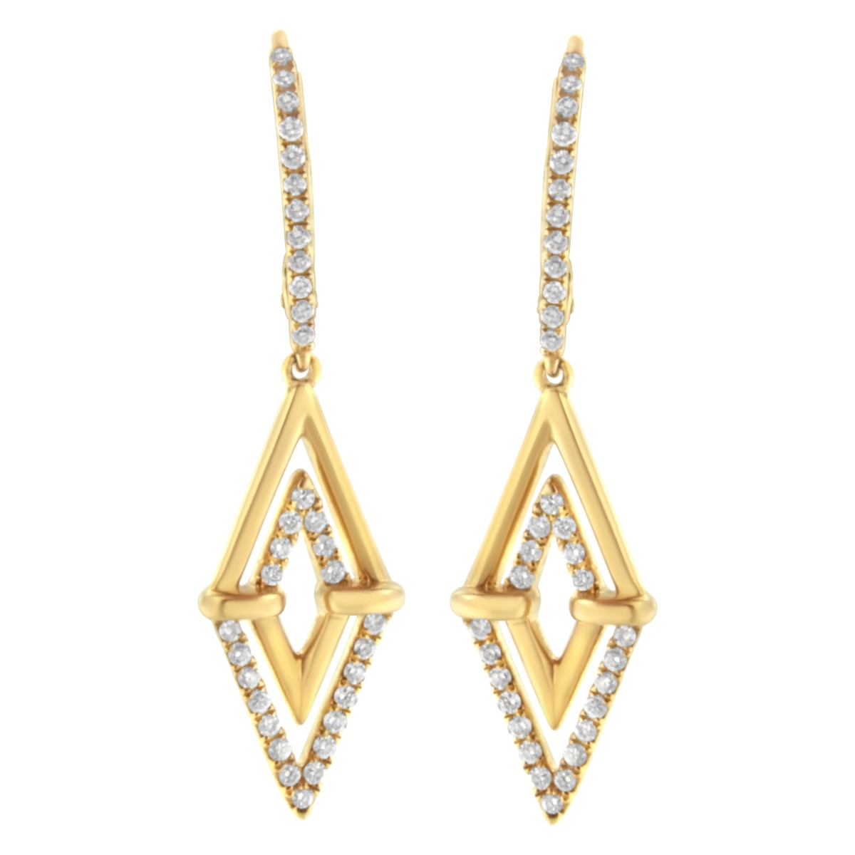 017420EANT 14K Yellow Gold 0.37 CTTW Double Triangle Drop & Dangle Diamond Earrings for Women