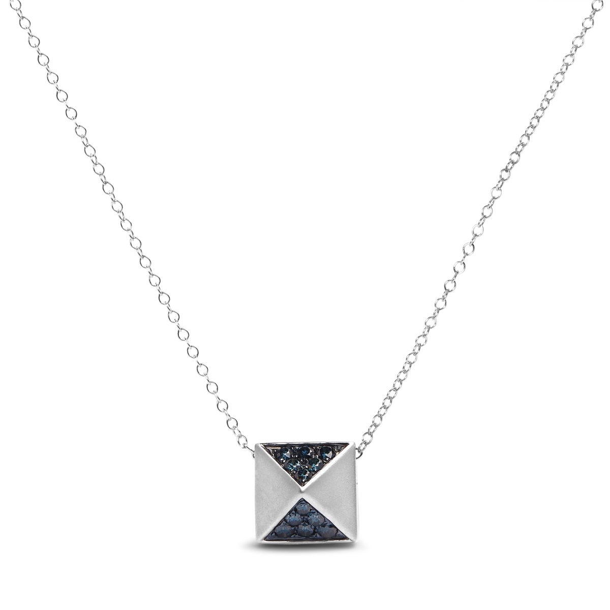 017434NANT 18 in. 14K White Gold 0.25 CTTW Treated Blue Diamond Matte Finished Pyramid Pendant Necklace for Women