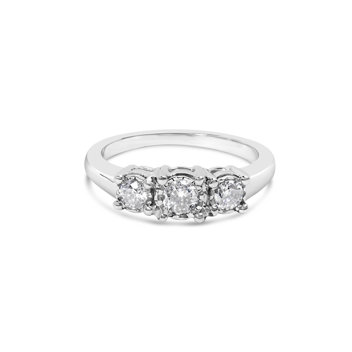 021359R700 14K White Gold 0.5 CTTW Miracle Set Round Lab Grown Diamond Three Stone Illusion Plate Ring for Women - Size 7