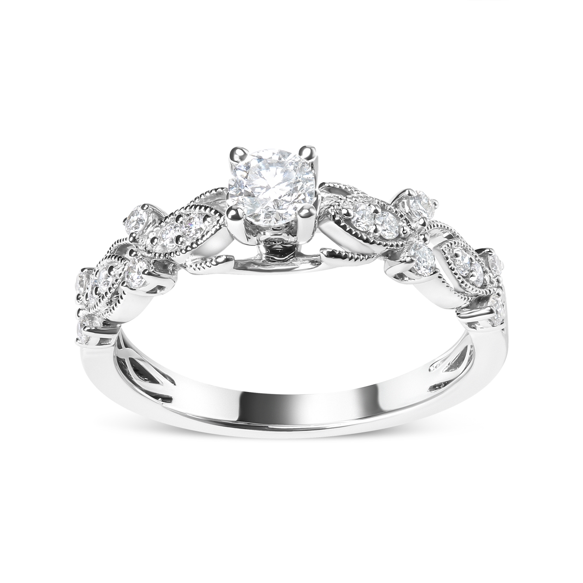 019706RASH 14K White Gold 0.5 CTTW Diamond Vintage Style Engagement Ring for Women - Size 7