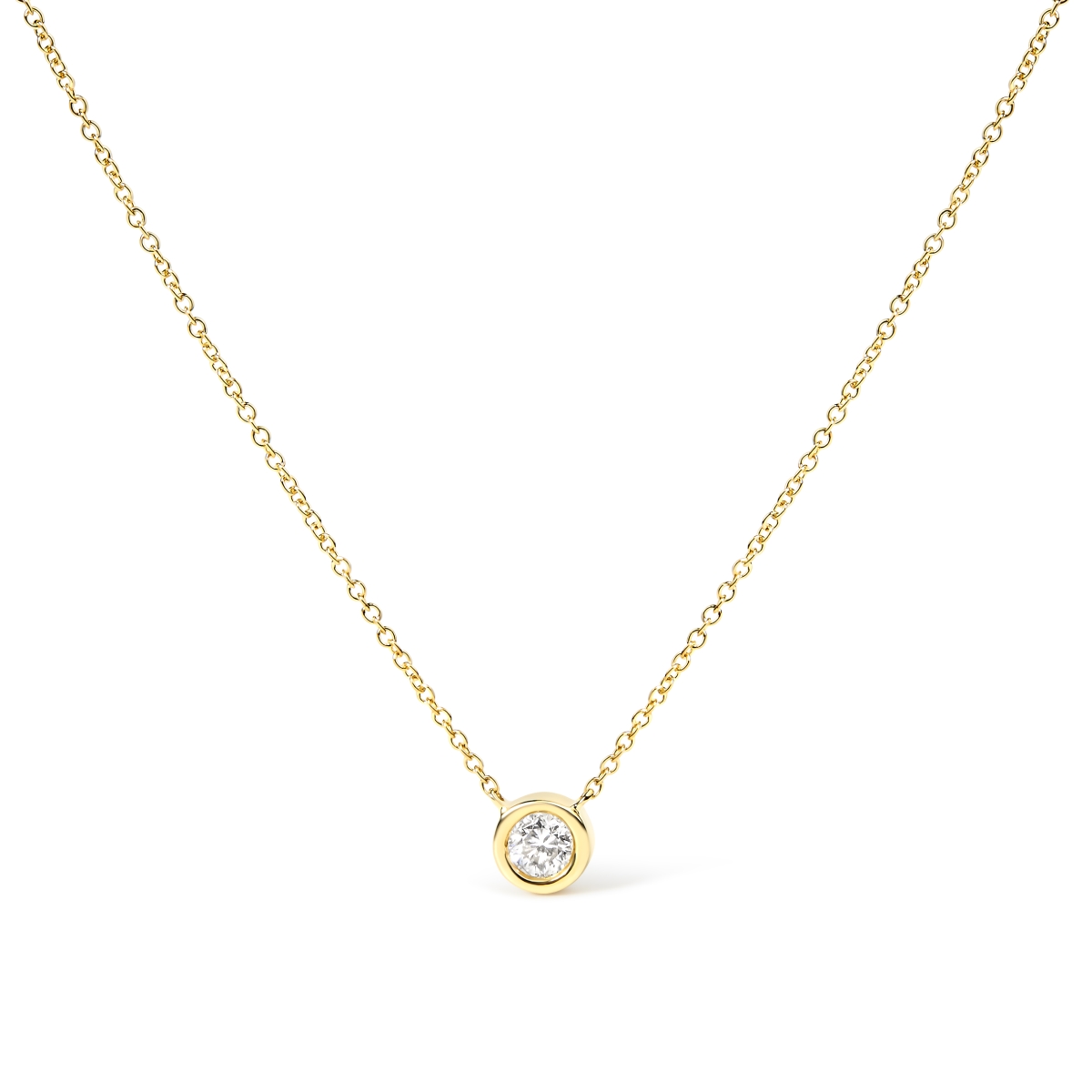 021954PYDM 16-18 in. 10K Yellow Gold 0.33 Carat Round Brilliant Cut Diamond Modern Bezel Set Solitaire Pendant Necklace for Women
