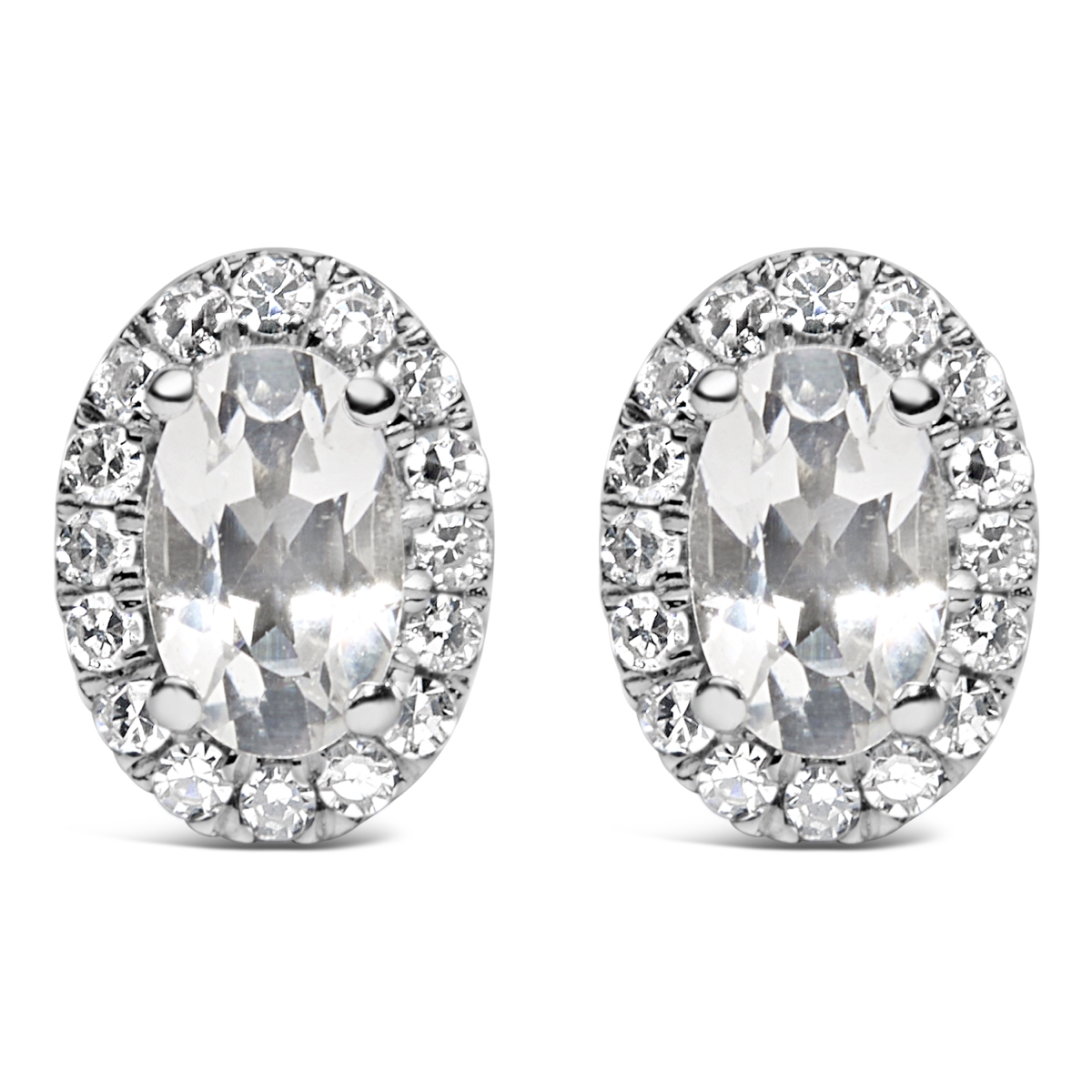 022335EASH 10K White Gold 5 x 3 mm Oval White Topaz & Diamond Halo Stud Earrings for Women
