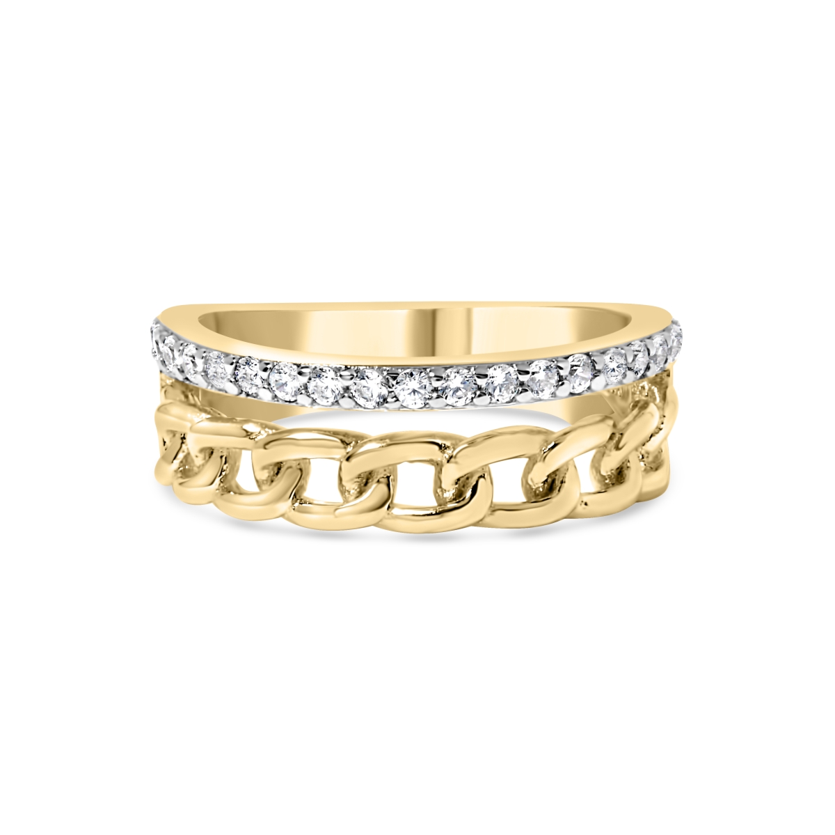 021055R700 10K Womens Yellow Gold 1-5 CTTW Diamond Cuban Link Ring Band with I-J Color & I2-I3 Clarity - Size 7