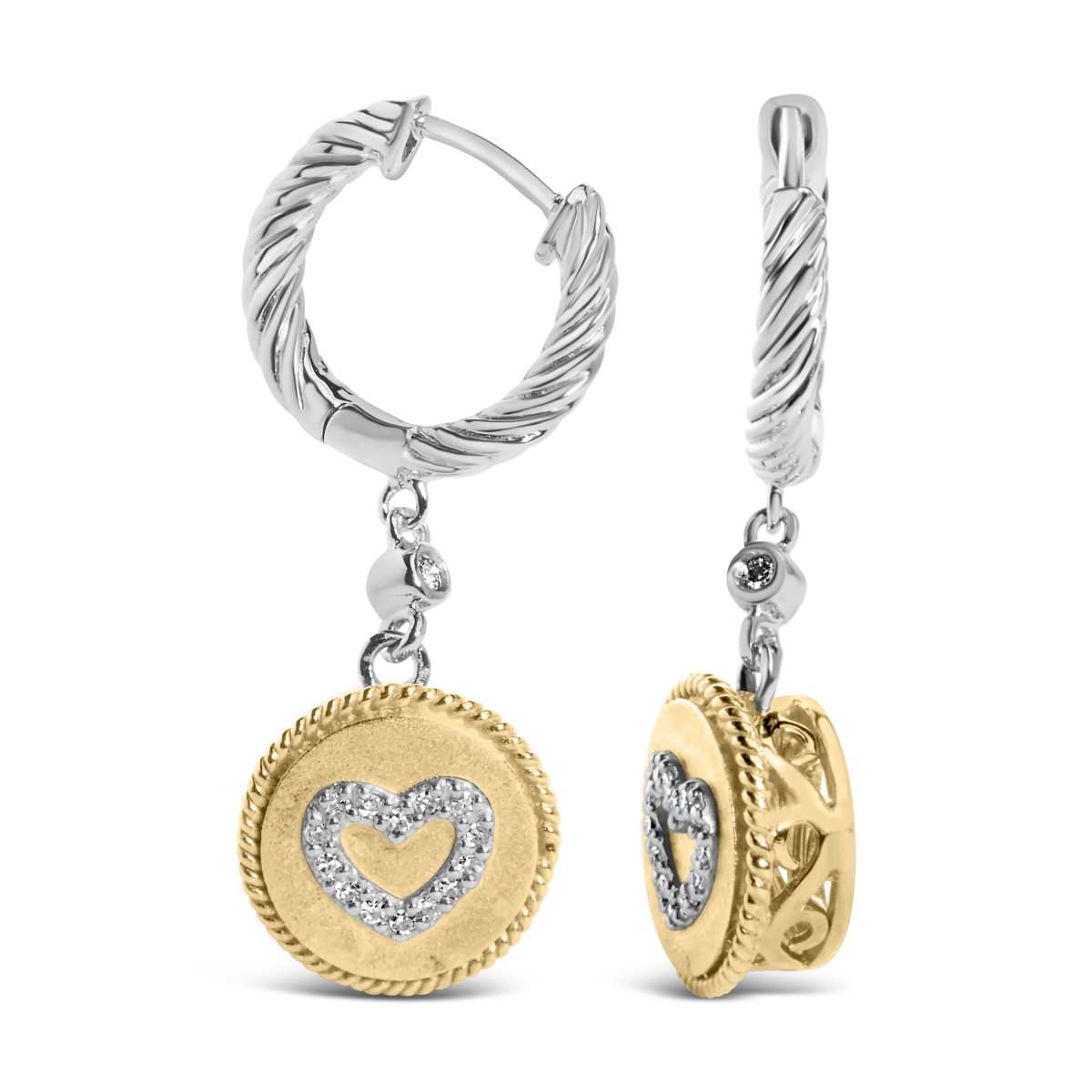 022032ES33 18K Yellow Gold Plated 0.925 Sterling Silver 0.12 CTTW Diamond Heart Medallion Drop & Dangle Earring for Women
