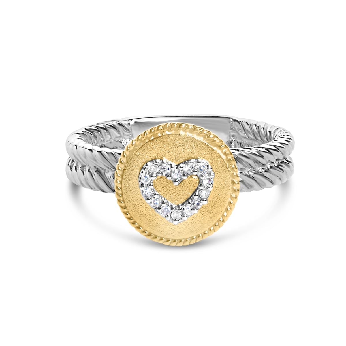 022035RS33 18K Yellow Gold Plated 0.925 Sterling Silver Diamond Heart Ring with Satin Finish for Women - Size 7