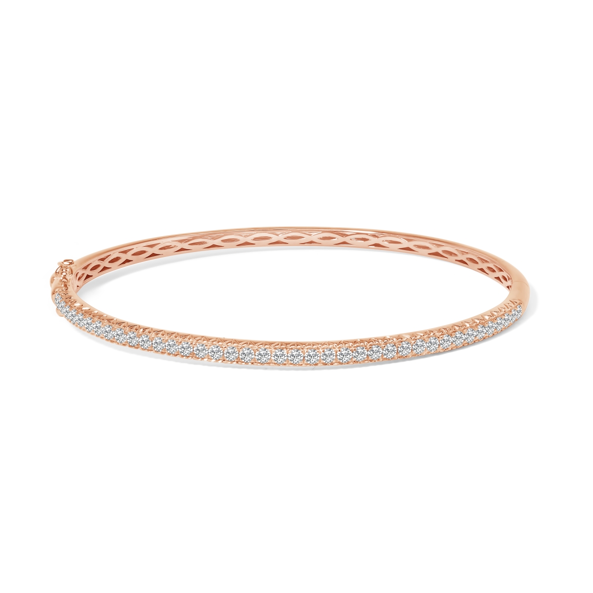 022212BASH 7 in. 14K Rose Gold 1.00 CTTW Half Eternity Diamond Bangle Bracelet for Women