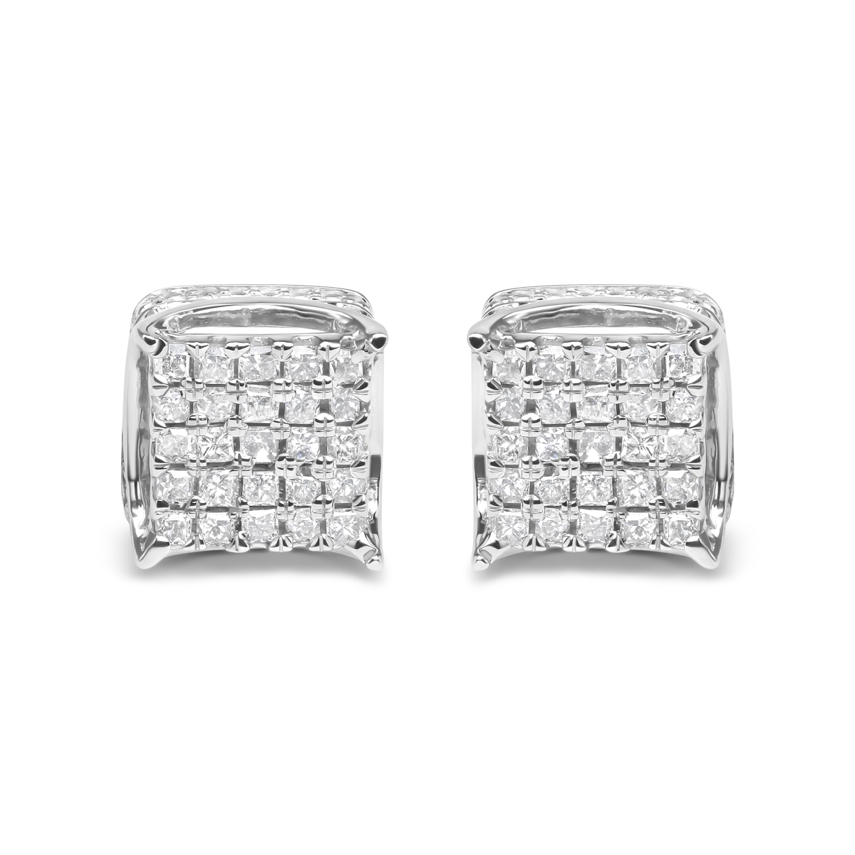71-7640WDM 10K White Gold 0.5 CTTW Princess Cut Diamond Square Shaped Multi Stone Stud Earrings for Women
