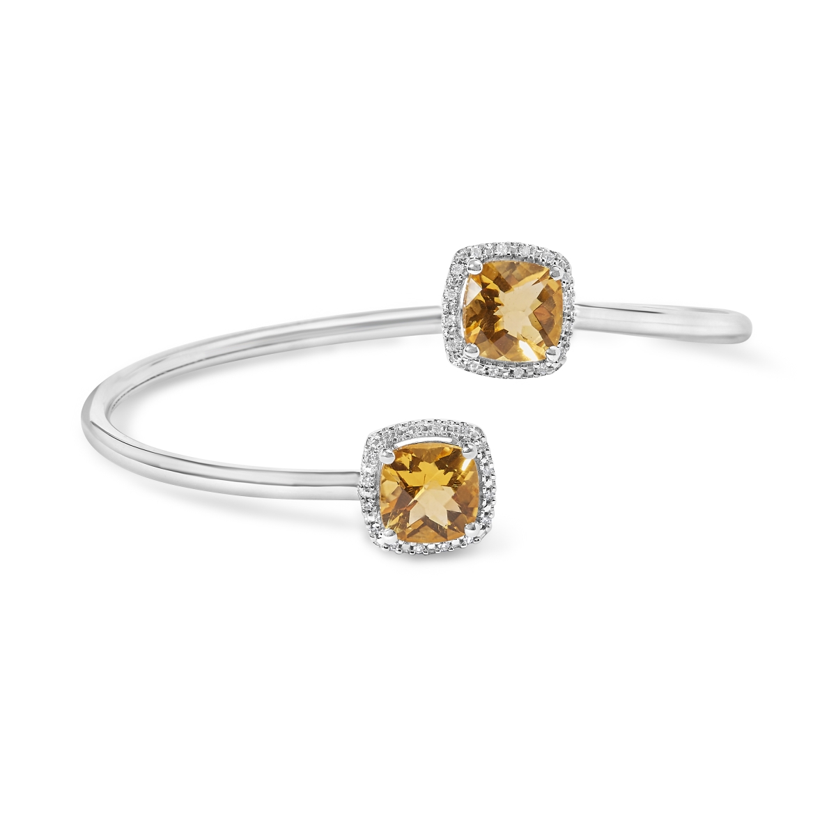 020338BASH 7.75 in. 0.925 Sterling Silver 8 mm Cushion Cut Yellow Citrine Gemstone & Diamond Accent Split Bypass Bangle Bracelet for Women
