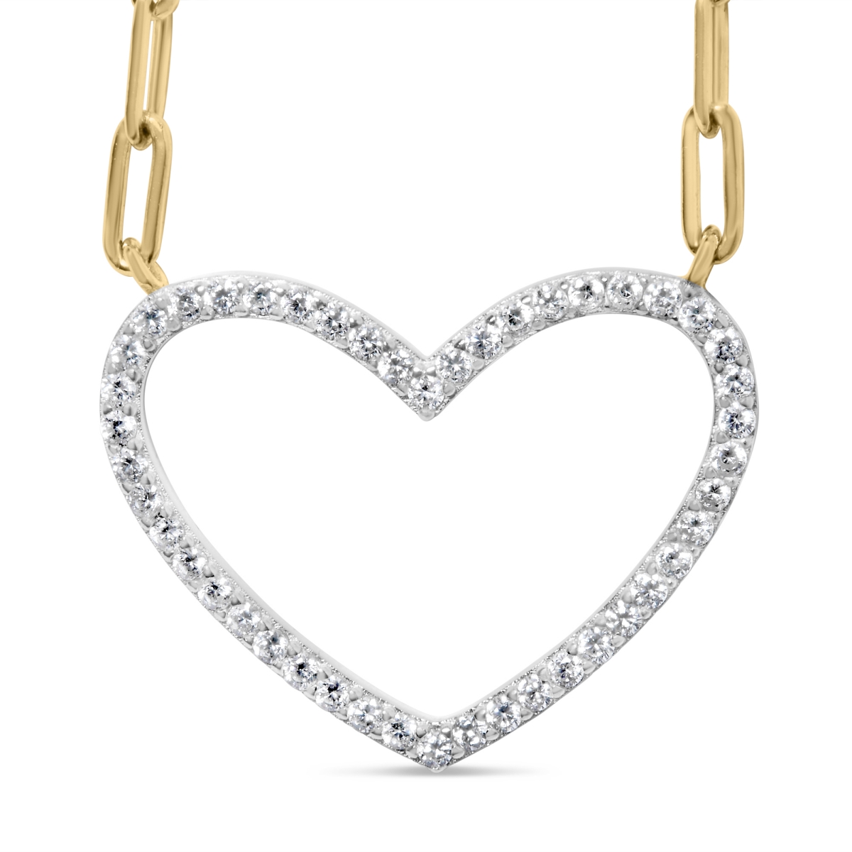 90-2699YDM 18 in. 14K Yellow Gold Plated 0.925 Sterling Silver 0.25 CTTW Diamond Open Heart with Paperclip Chain Pendant Necklace for Women