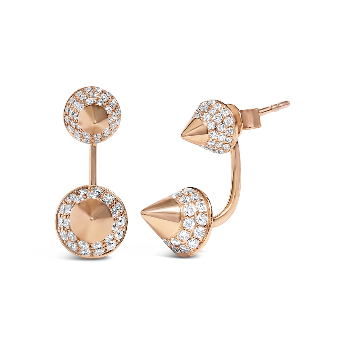 017426EANT 14K Rose Gold 1.00 CTTW Diamond Double Cone Jacket Stud Earring for Women