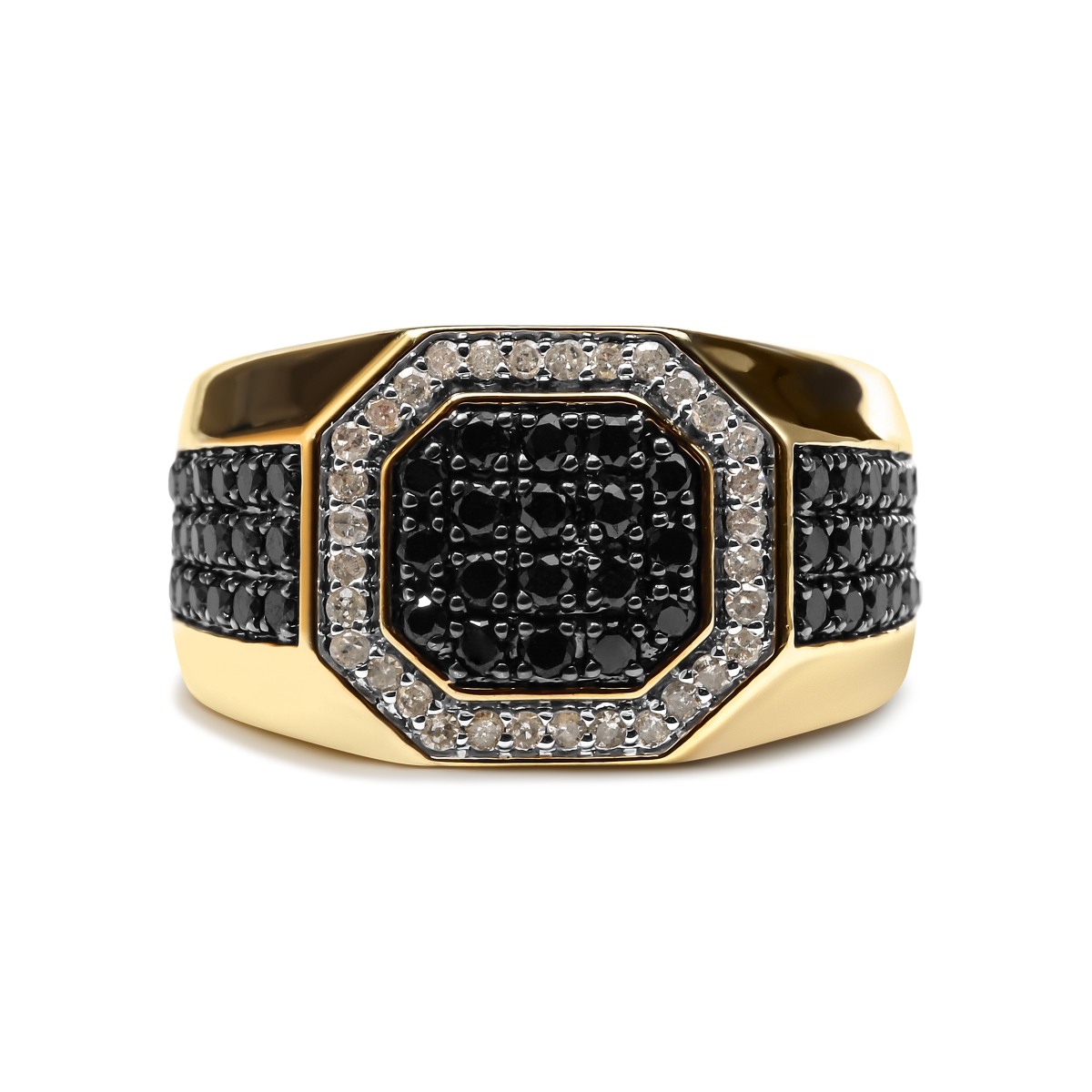 020220R100 10K Yellow Gold 1 0.25 CTTW White & Treated Black Diamond Octagonal Halo Band Ring for Men - Size 10