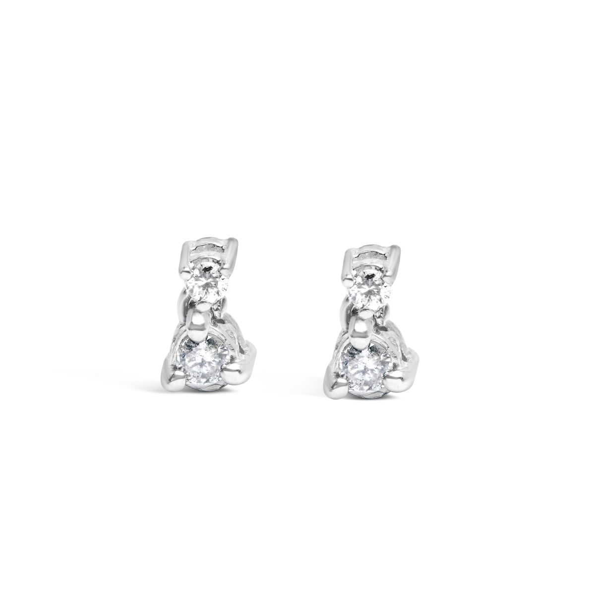 021371EWDM 14K White Gold 0.25 CTTW Double Diamond Drop & Dangle Stud Earrings for Women
