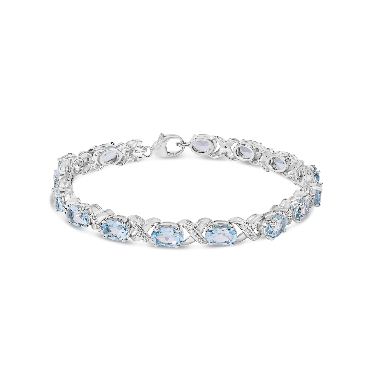 019117BASH 7 in. 0.925 Sterling Silver 16.0 CTTW Oval Blue Topaz & Diamond Accent Tennis X Link Bracelet for Women