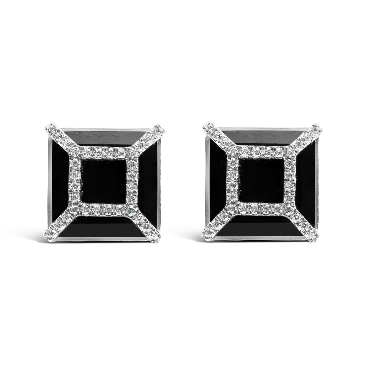 017427EANT 14K White Gold 0.37ct Diamond with 11 x 11 mm Black Onyx Stud Earrings for Women