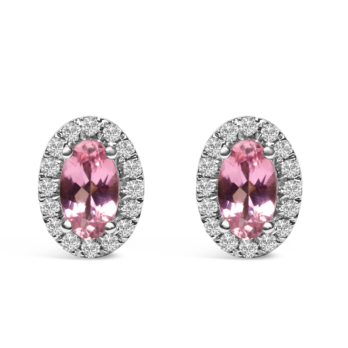 022330EASH 10K White Gold 5 x 3 mm Oval Pink Tourmaline & Diamond Halo Stud Earrings for Women