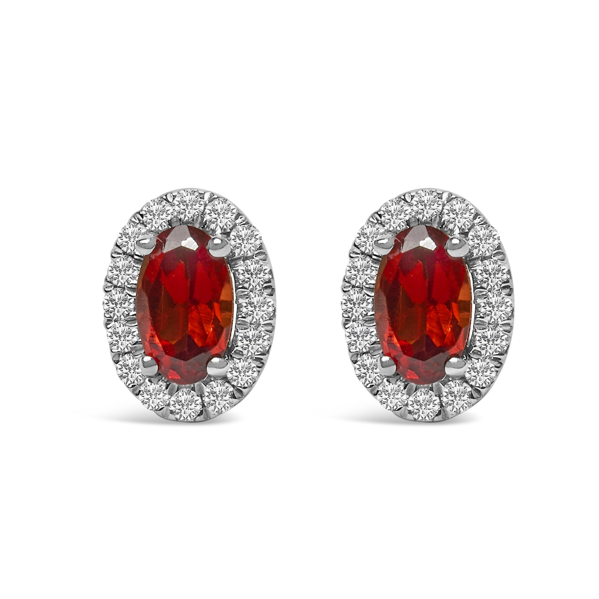 022328EASH 10K White Gold 5 x 3 mm Oval Red Garnet & Diamond Halo Stud Earrings for Women