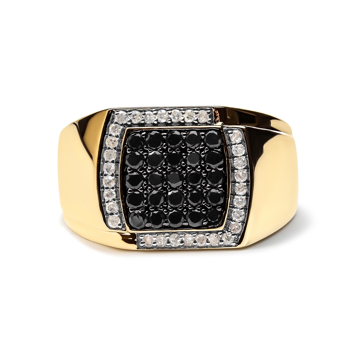 023746R110 10K Yellow Gold 1.00 CTTW Cushion Cluster Black & White Diamond Statement Ring for Men - Size 11