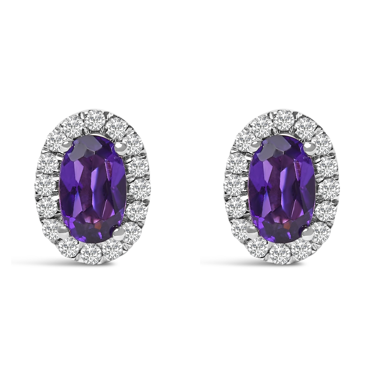 022322EASH 10K White Gold 5 x 3 mm Oval Purple Amethyst & Diamond Halo Stud Earrings for Women