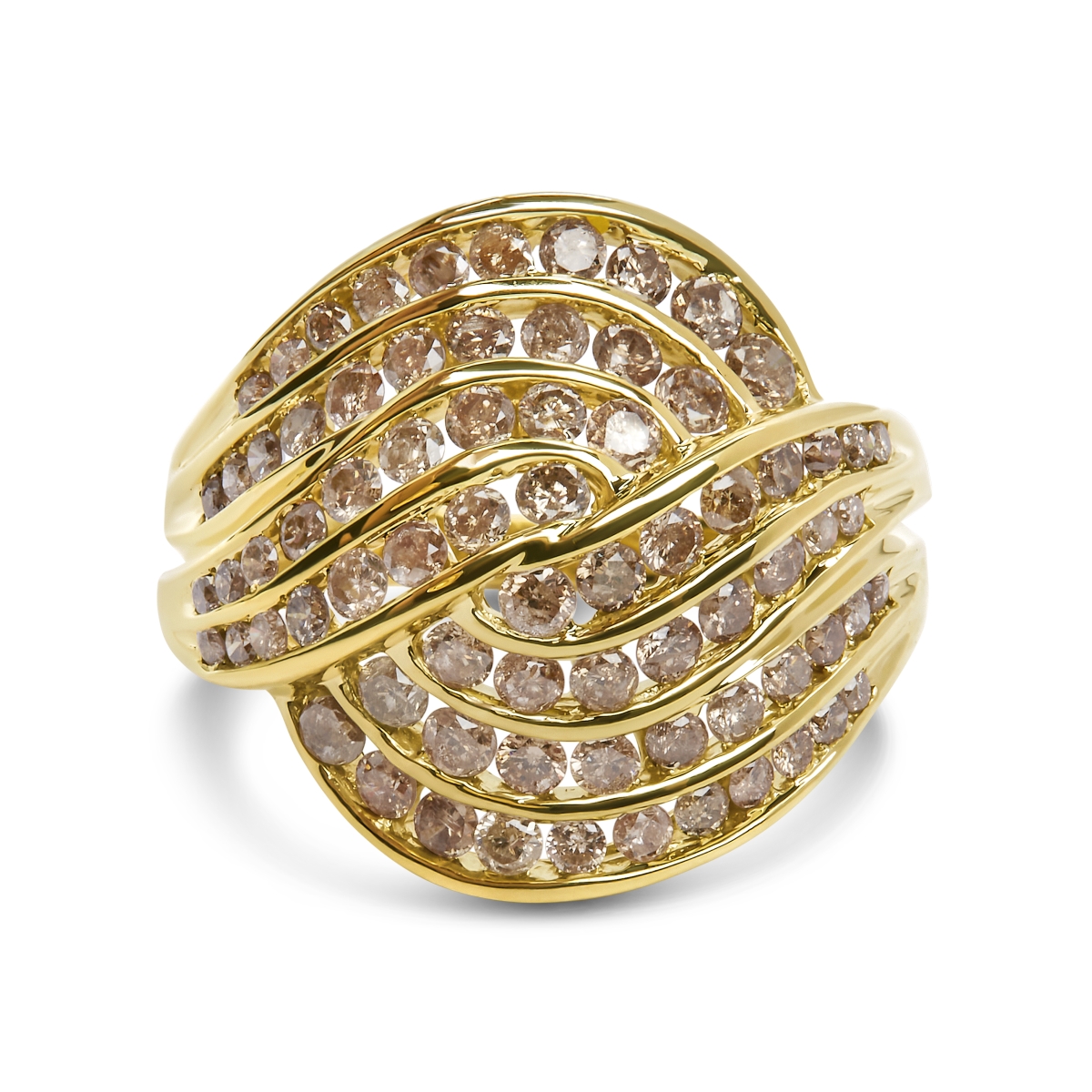 020992R700 10K Yellow Gold 2.0 CTTW Channel Set Diamond Cocktail Swirl Band Ring for Women - Size 7