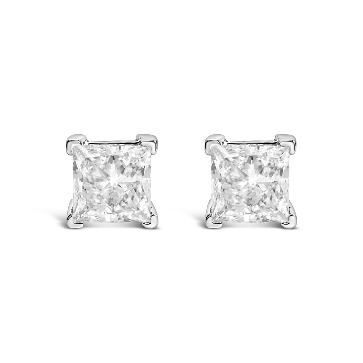 74-6076WLD 14K White Gold 2.0 CTTW Princess Cut Lab-Grown Diamond Solitaire Stud Earrings, F-G Color - VS2-SI1 Clarity - White