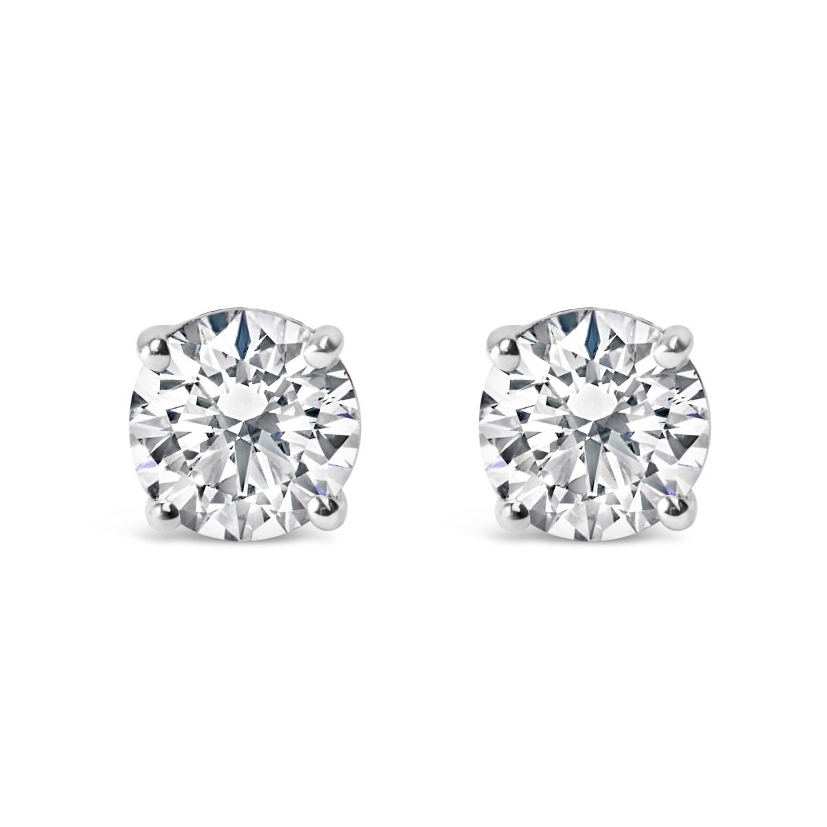 70-6009WLD 0.925 Sterling Silver 1.0 Carat Round Brilliant Cut Lab Grown Diamond 4-Prong Classic Solitaire Stud Earrings- White