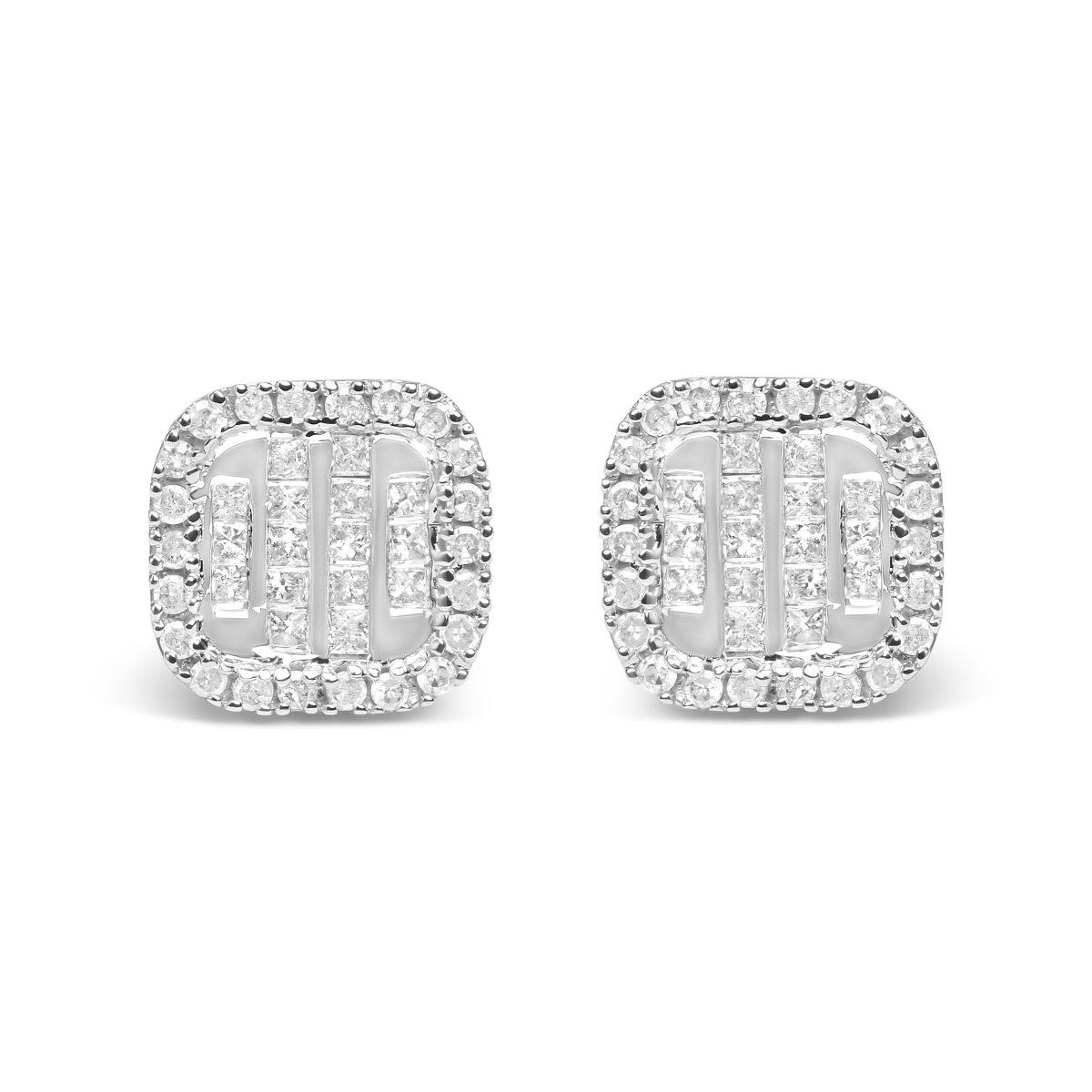 71-7642WDM 10K White Gold Invisible Set 0.5 CTTW Diamond Composite & Halo Stud Earrings for Women