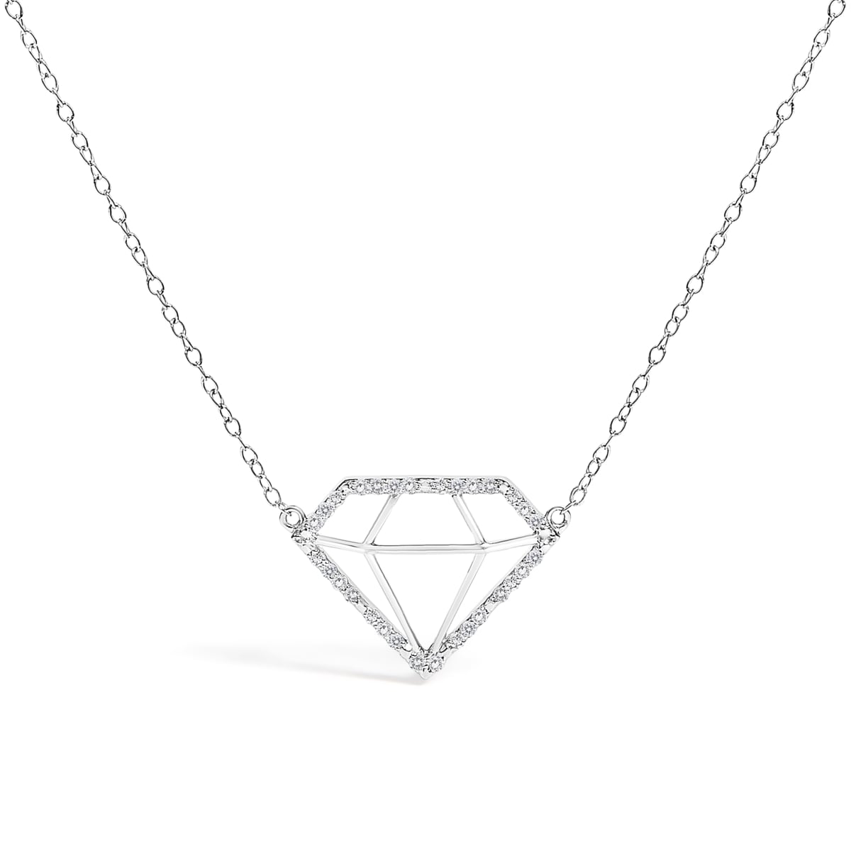 023084NS19 0.925 Sterling Silver 0.143 CTTW Lab Grown Diamond Shaped Pendant Necklace, White