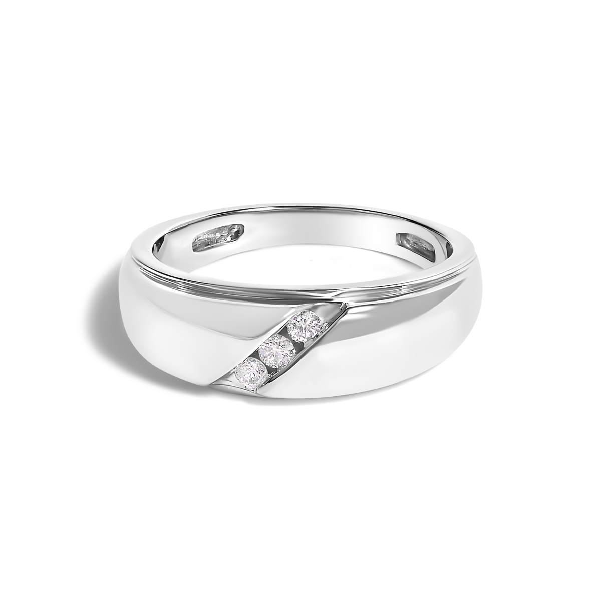 022909R900 Mens 0.925 Sterling Silver 0.16 CTTW 3 Stone Diamond Band Ring, H-I Color - I1-I2 Clarity - White - Ring Size 9