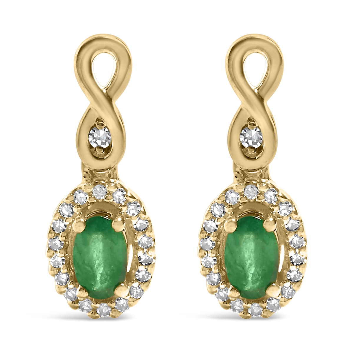 023227EASH 10K Yellow Gold Oval Cut Green Emerald 5 x 3 mm & 0.14 CTTW Round Diamond Dangle Earrings - Yellow