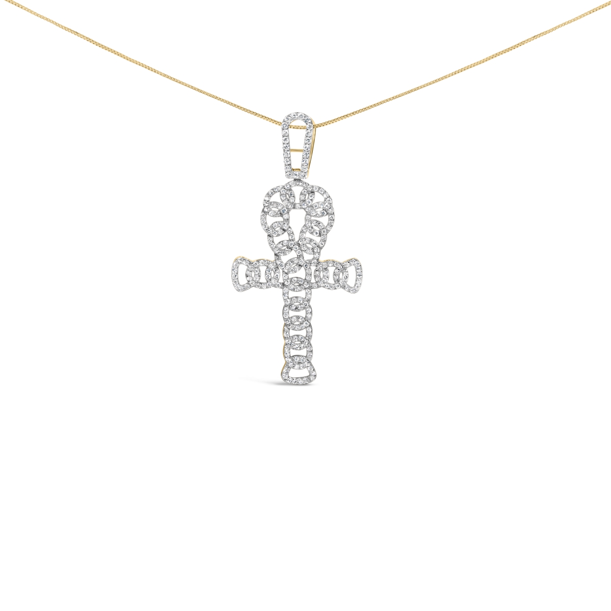 81-7783YDM 18 in. 10K Yellow Gold 1.00 CTTW Ankh Cross Pendant, H-I Color - SI1-SI2 Clarity - Yellow