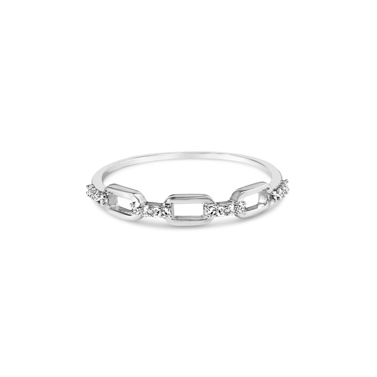 020514R800 0.925 Sterling Silver Diamond Accent Paperclip Band Ring, I-J Color, I2-I3 Clarity - White - Ring Size 8