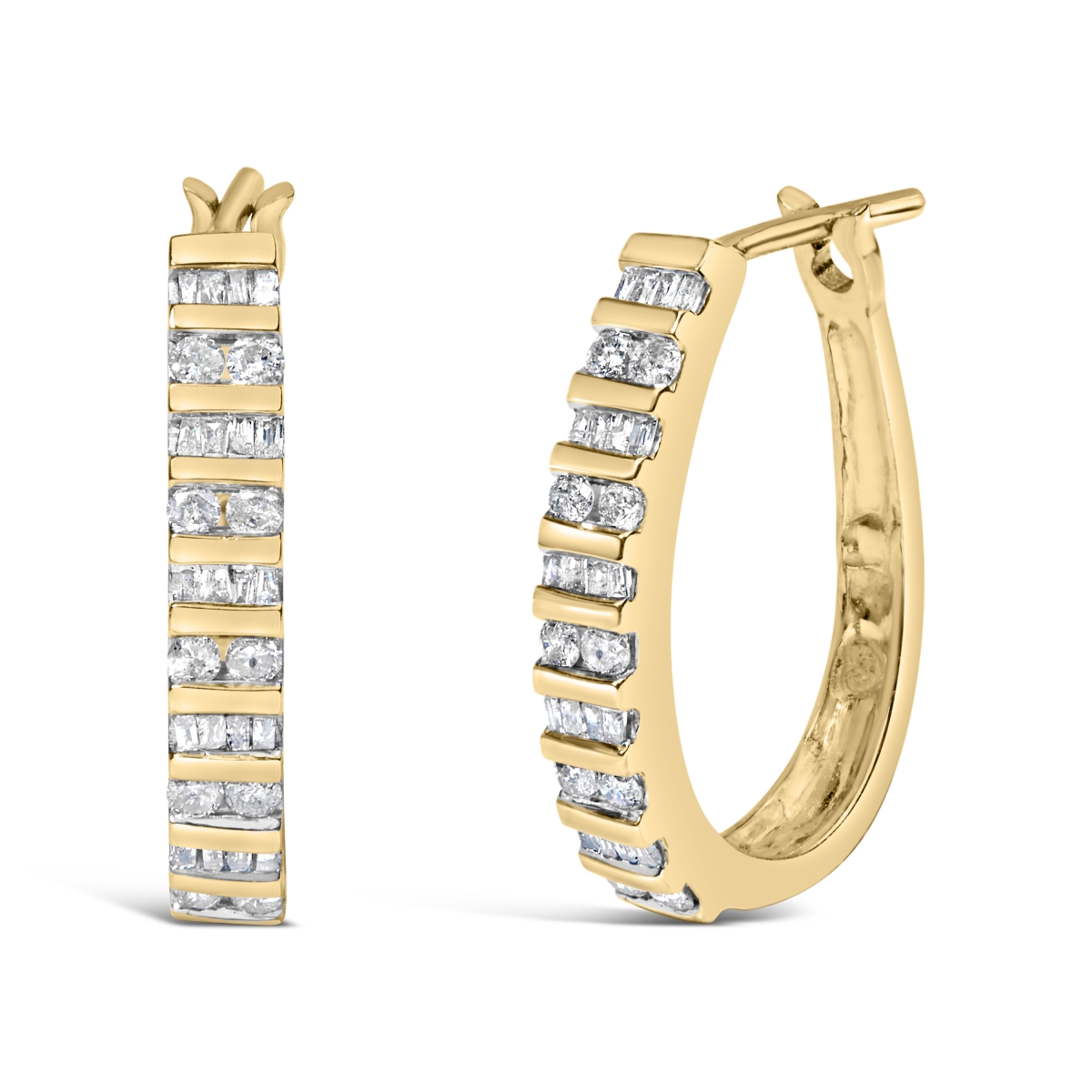 023164EYDM 10K Yellow Gold 1.0 CTTW Alternating Diamond U Hoop Earrings, I-J Color, I2-I3 Clarity - Yellow