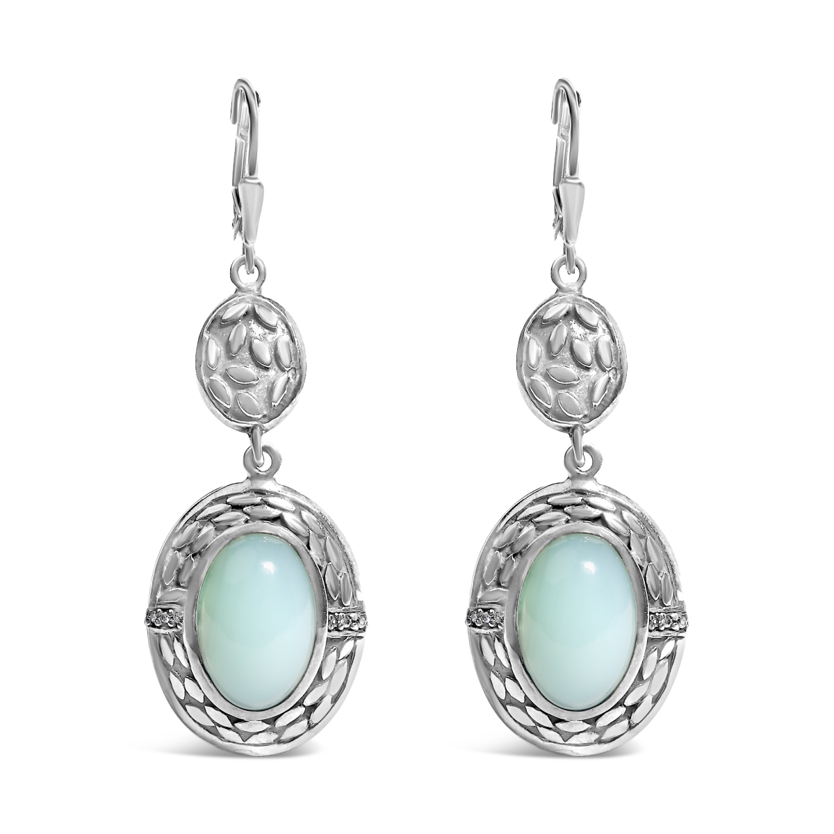 023242EASH 0.925 Sterling Silver Chalcedony Diamond Accent Drop & Dangle Earring, K-L Color - I1-I2 Clarity - White