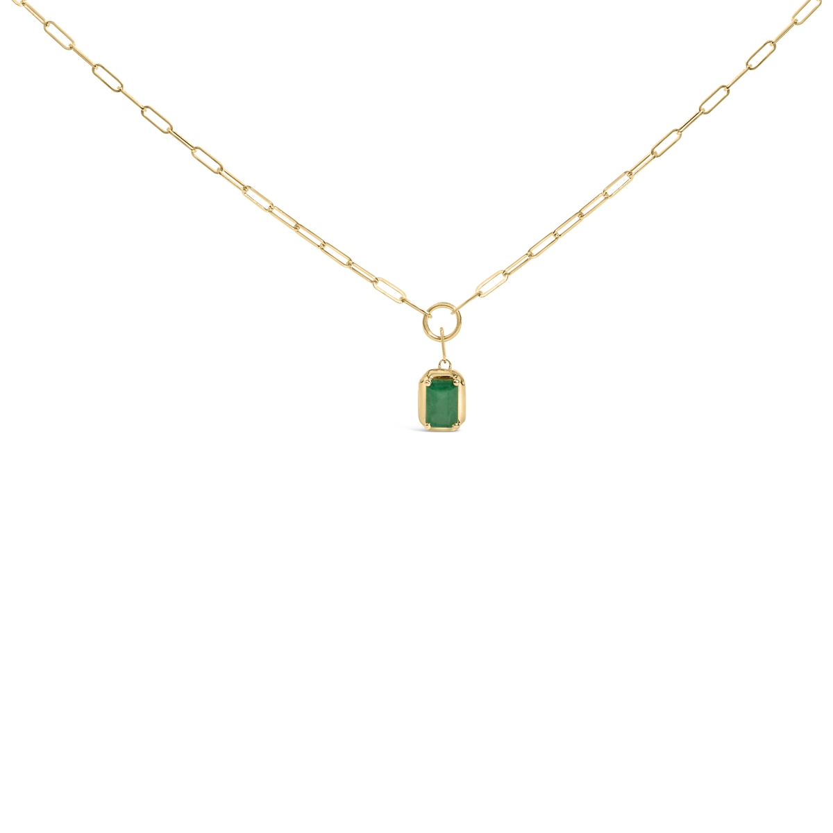 023243NASH 18 in. 10K Yellow Gold Emerald Cut 6 x 4 mm Green Emerald Solitaire Pendant Necklace, Yellow