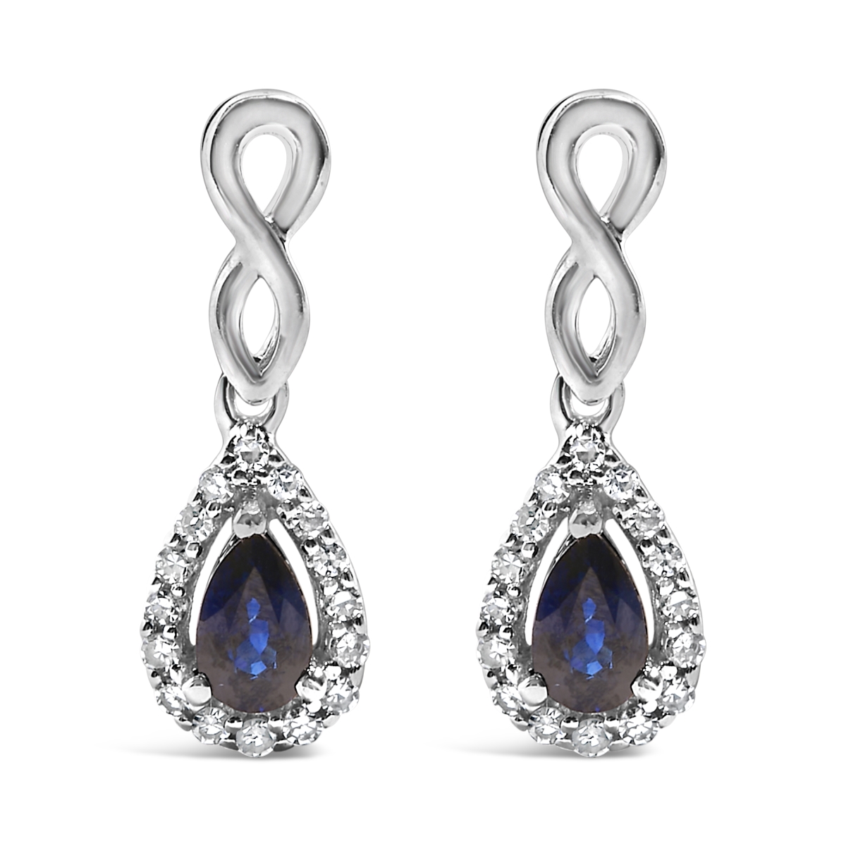 023226EASH 10K White Gold Pear Cut Blue Sapphire & 0.14 CTTW Diamond Infinity Drop & Dangle Earrings, I-J Color, I1-I2 Clarity - White